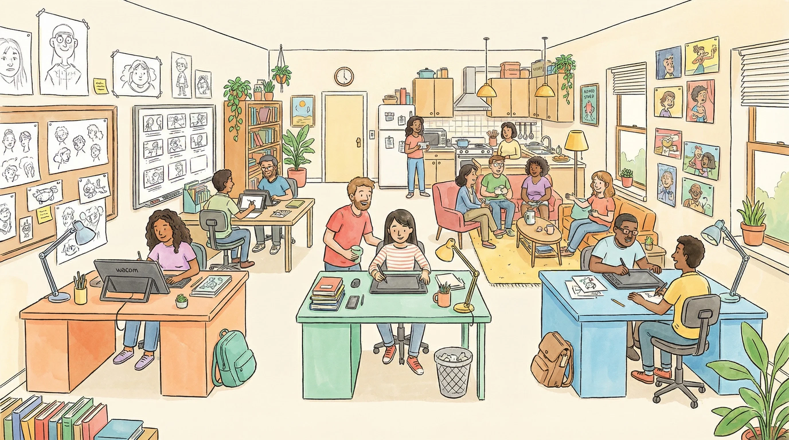 毛巾哥动画师社区工作空间 - 创作者协作交流场景